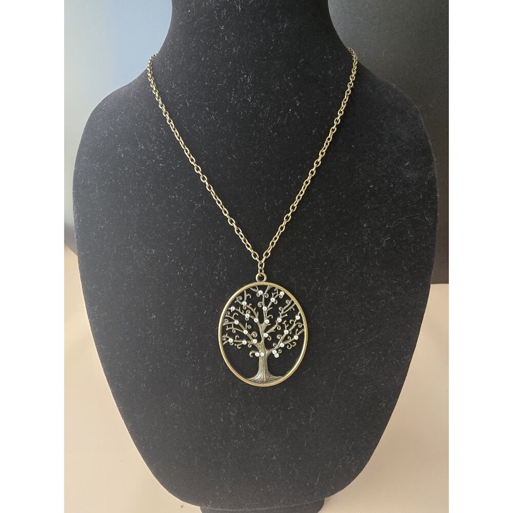 Bejeweled Bronze "Tree Of Life" 18" Pendant Necklace